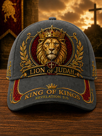Gray Lion of Judah King of Kings print baseball hat