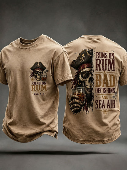 Brown men's pirate skull t-shirt Runs On Rum Bad Decisions Sea Air