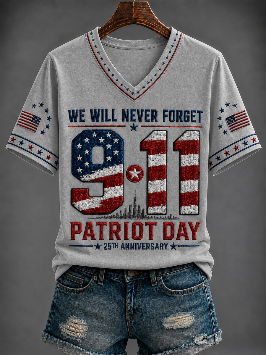 Gray women's 9/11 Patriot Day tribute V-neck tee