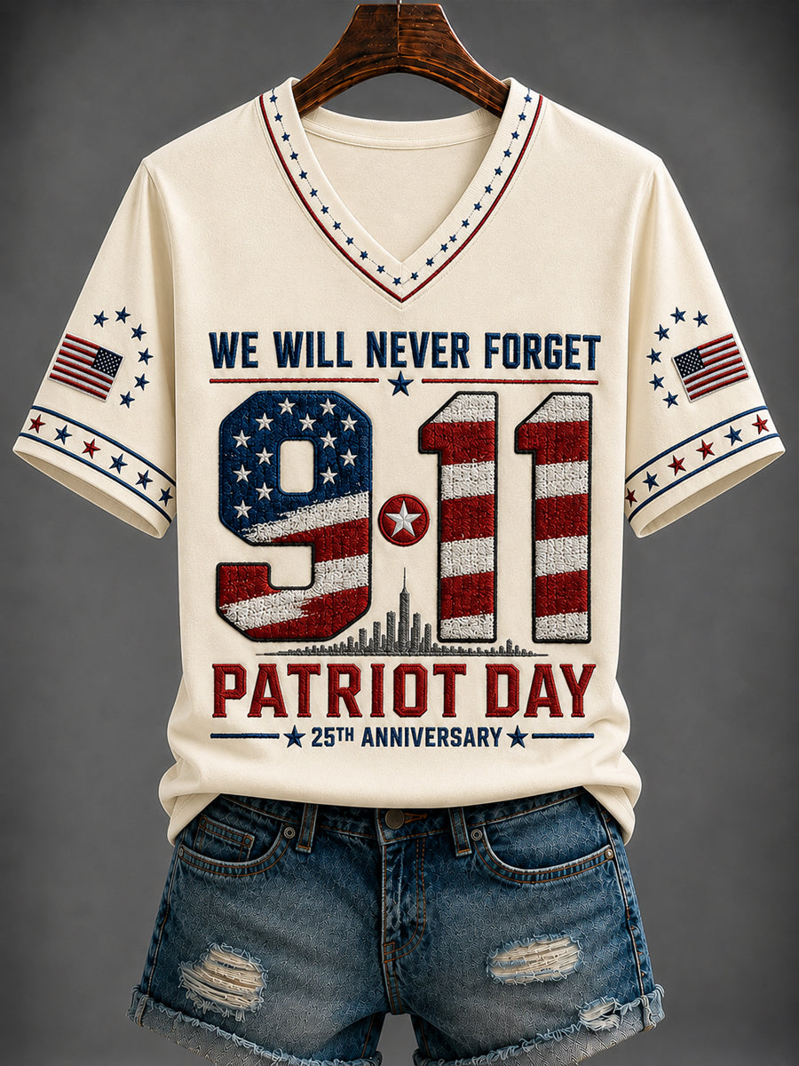 Creamy-White women's 9/11 Never Forget V-neck tee