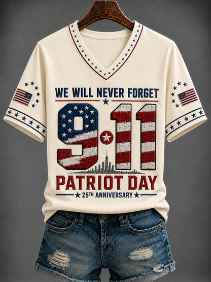 Creamy-White women's 9/11 Never Forget V-neck tee