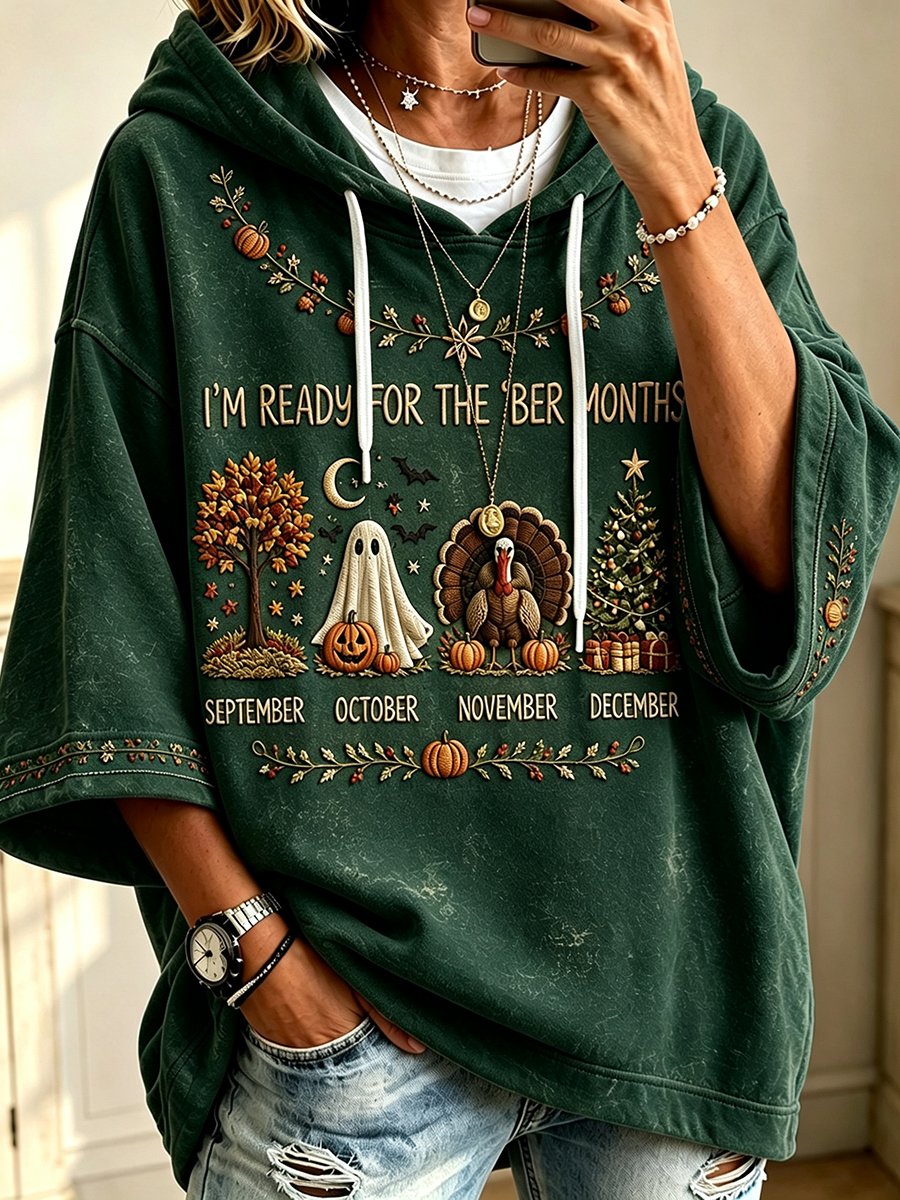 Dark green 'ber months September October November December print hoodie