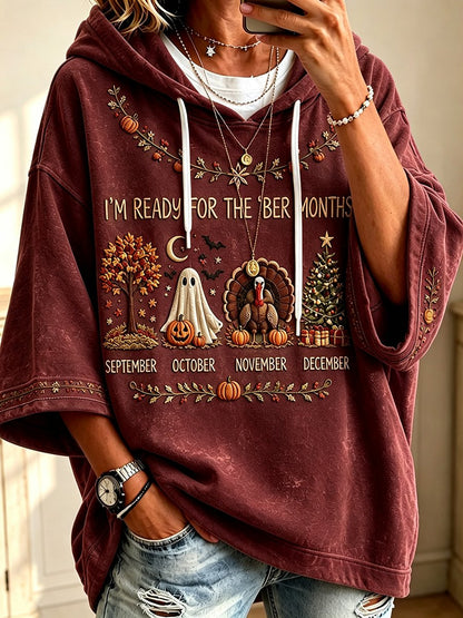 Wine red vintage fall pumpkin print cozy hoodie