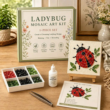 Ladybug sea glass mosaic art kit finished design