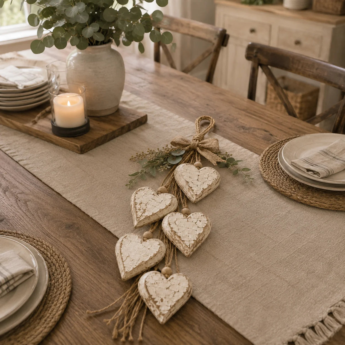 Rustic Hanging Heart Wall Decor with Optional Warm Lights
