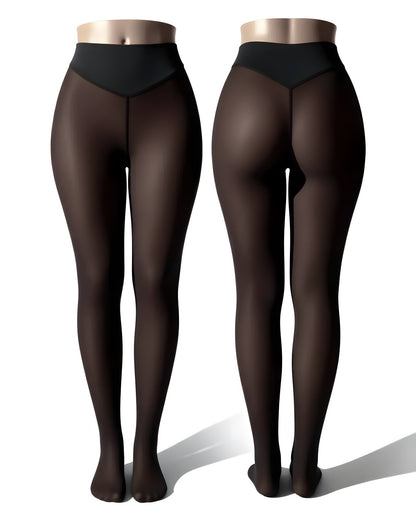 Espresso fleece-lined thermal sculpting leggings, front and back views