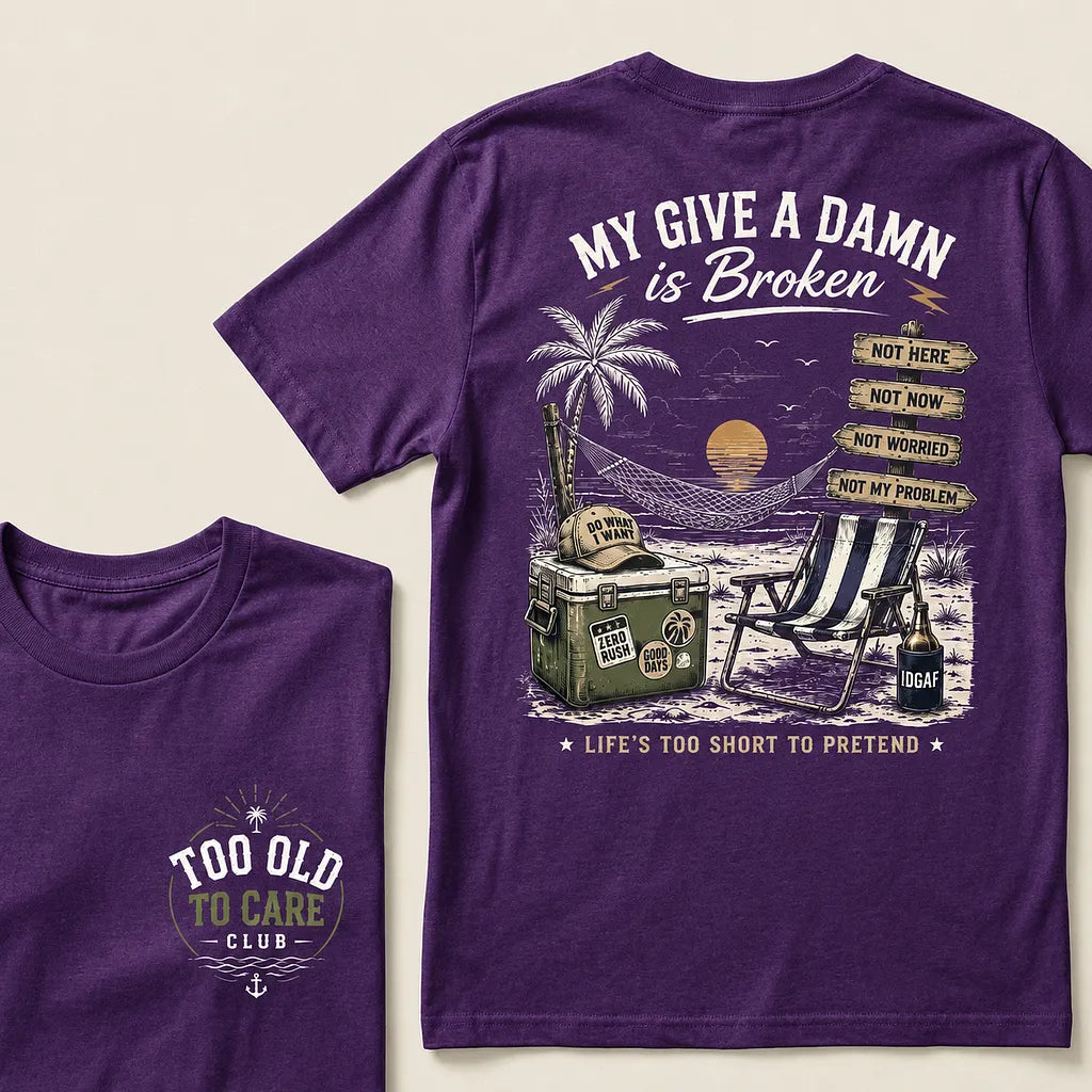 Too Old To Care Club white beach graphic t-shirt