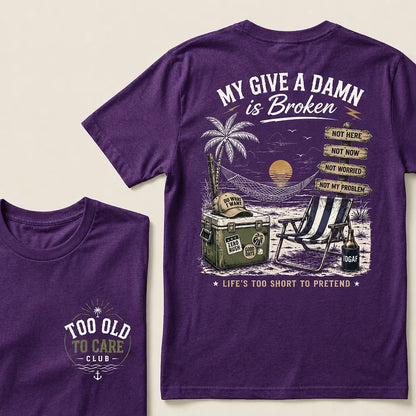 Too Old To Care Club white beach graphic t-shirt