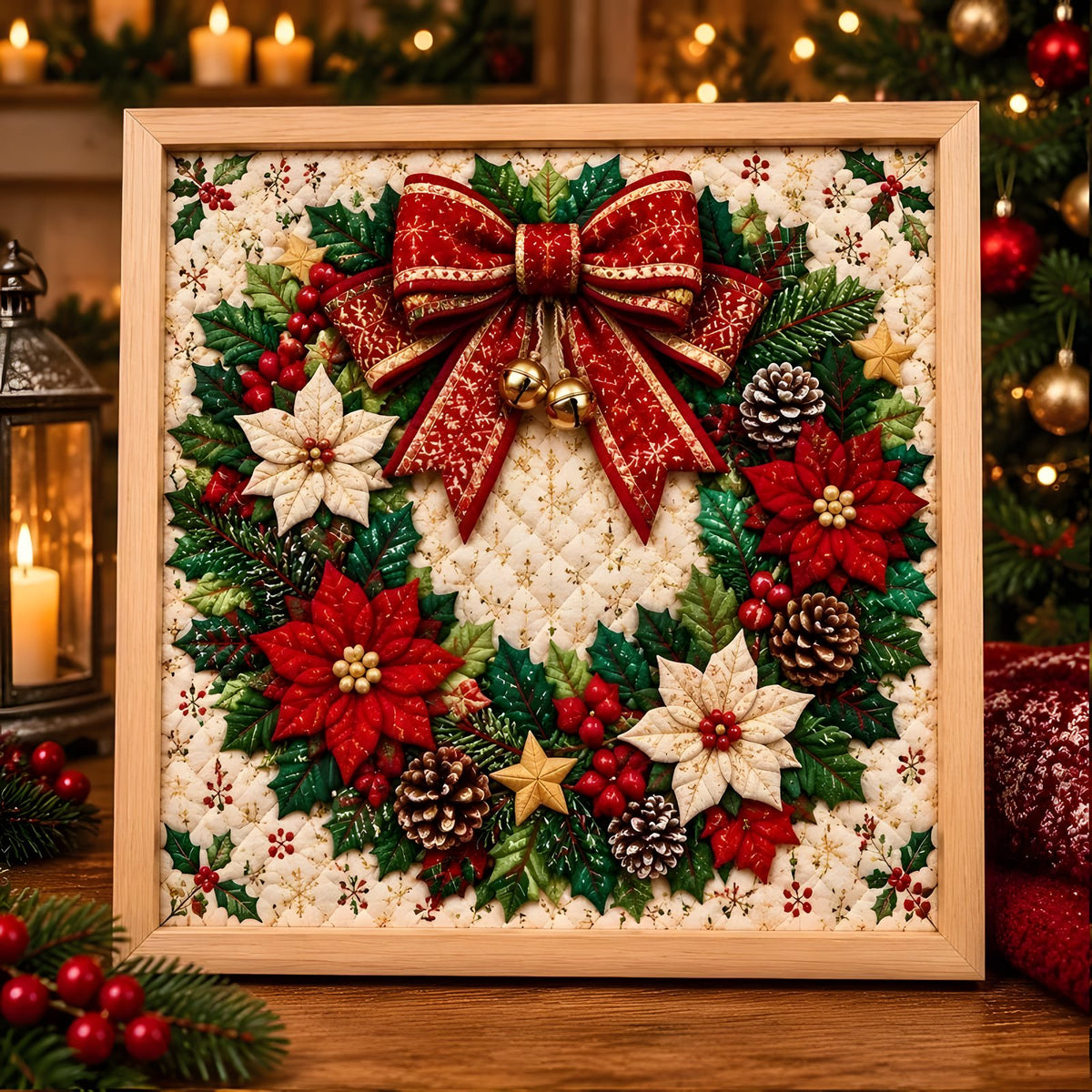 No-sew fabric art DIY kit with Christmas Wreath design