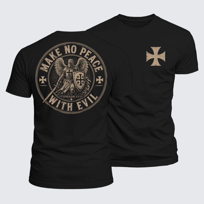 Make No Peace With Evil Ephesians 5:11 black Christian T-shirt with Templar cross design