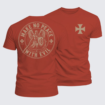 Make No Peace With Evil brick red Christian Templar T-shirt