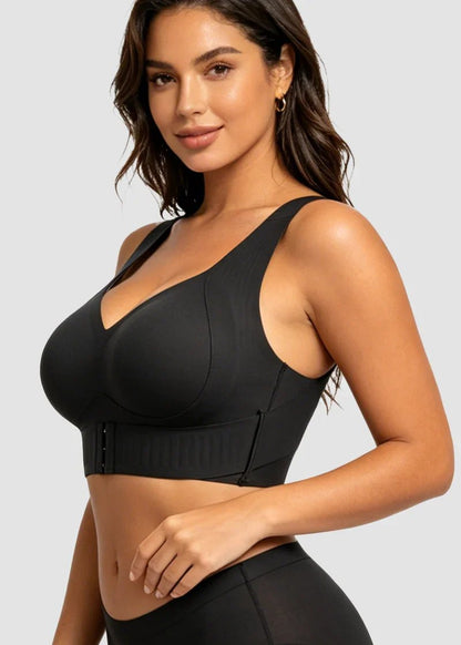Black wireless support bra side coverage