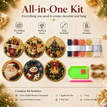 Christmas diamond painting kit contents with tools and drills