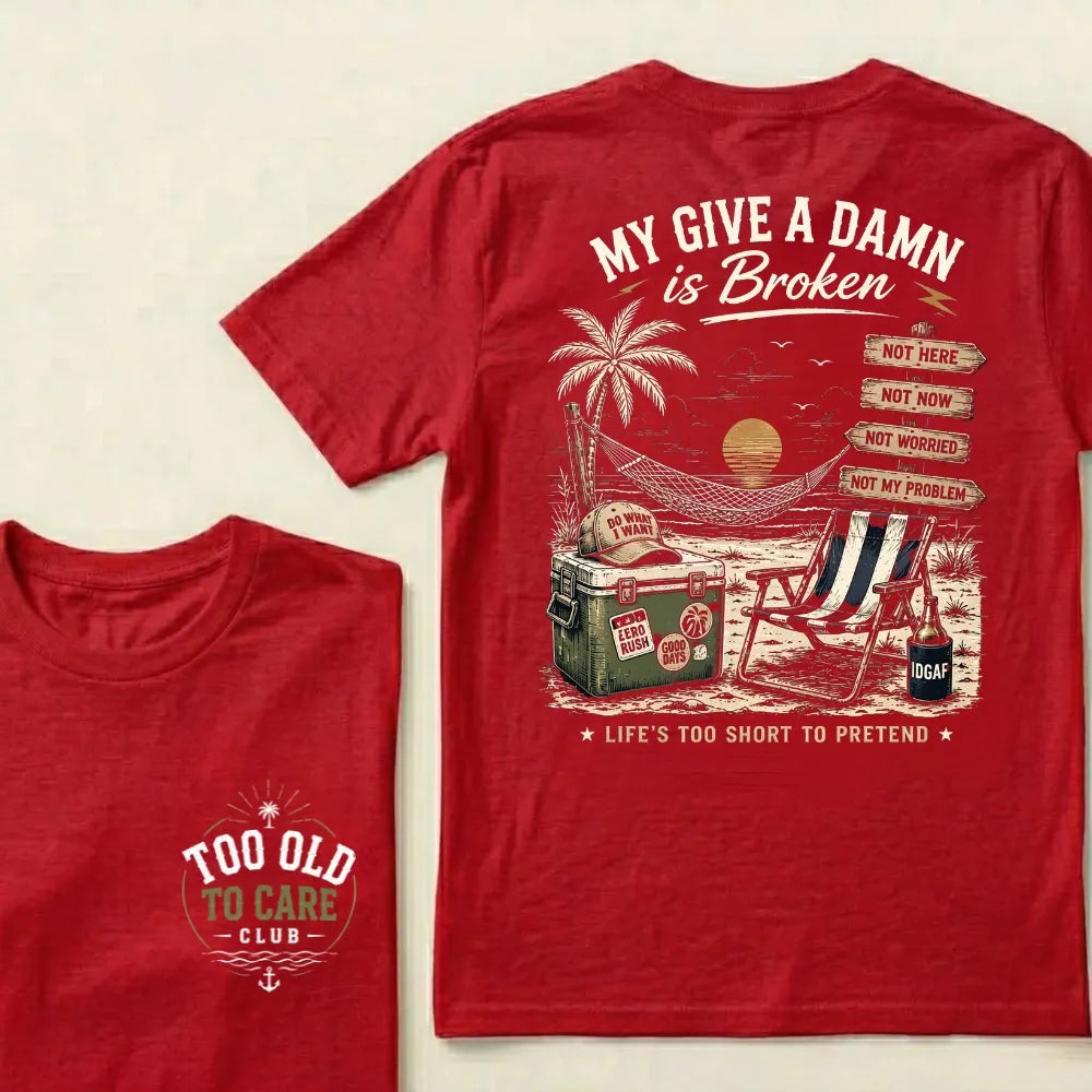 Too Old To Care Club white beach graphic t-shirt