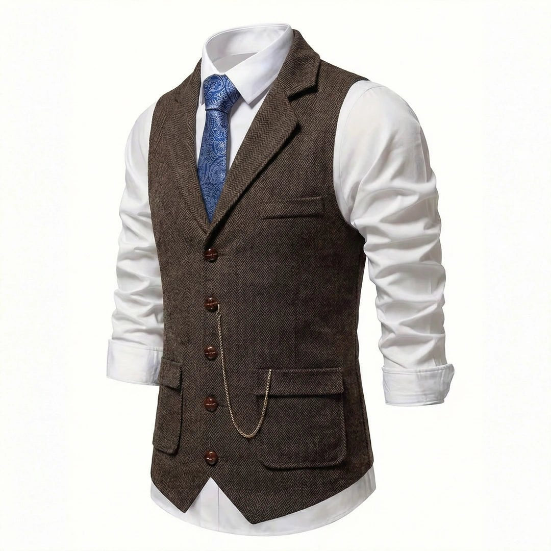 Men's Oxford Brown tweed waistcoat alternate angle