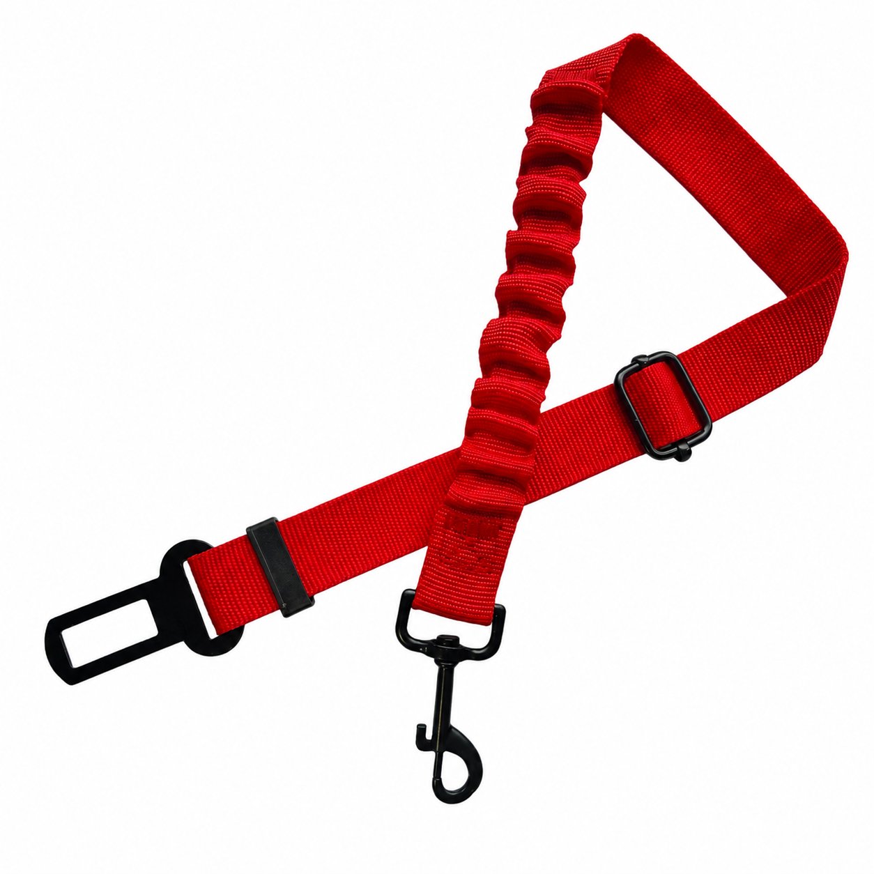 Red bungee dog seat belt harness restraint for car travel