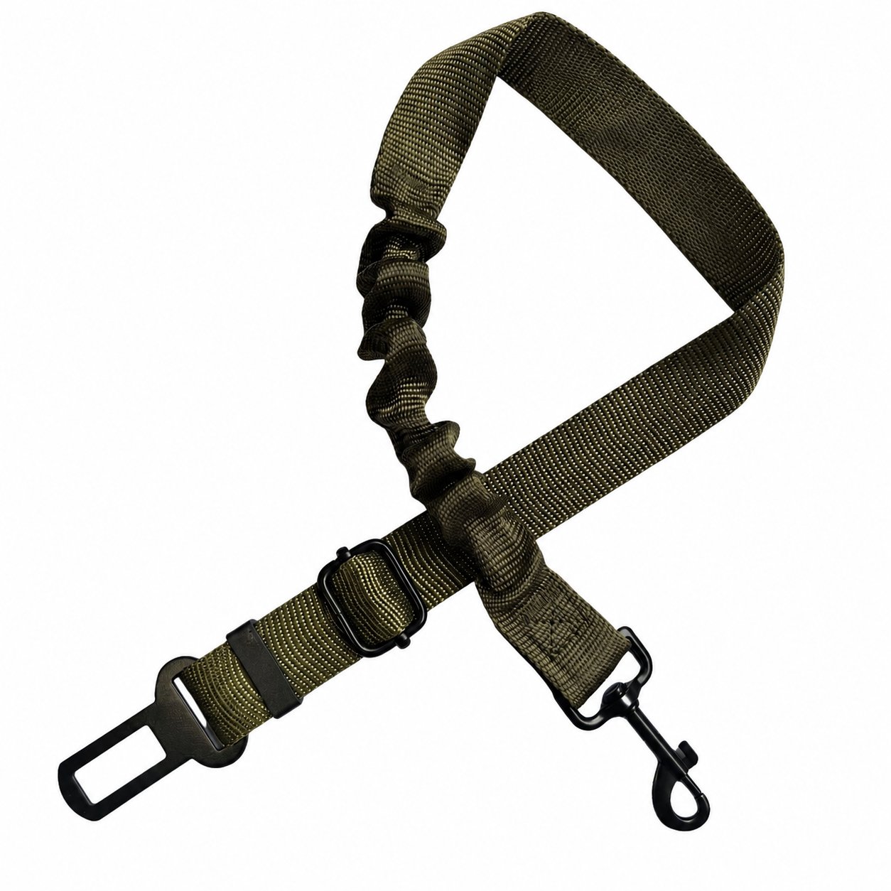 Army green adjustable dog safety belt with alloy swivel clip