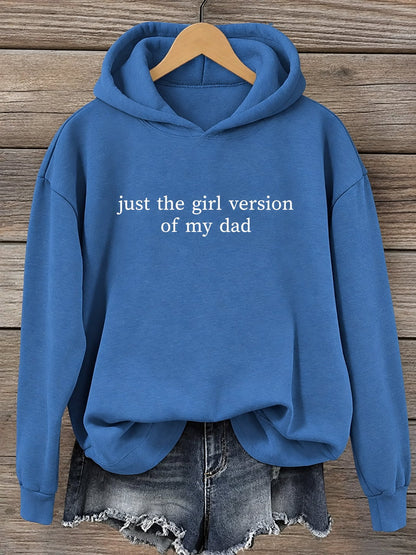 Blue dad-daughter slogan graphic hoodie with chest lettering