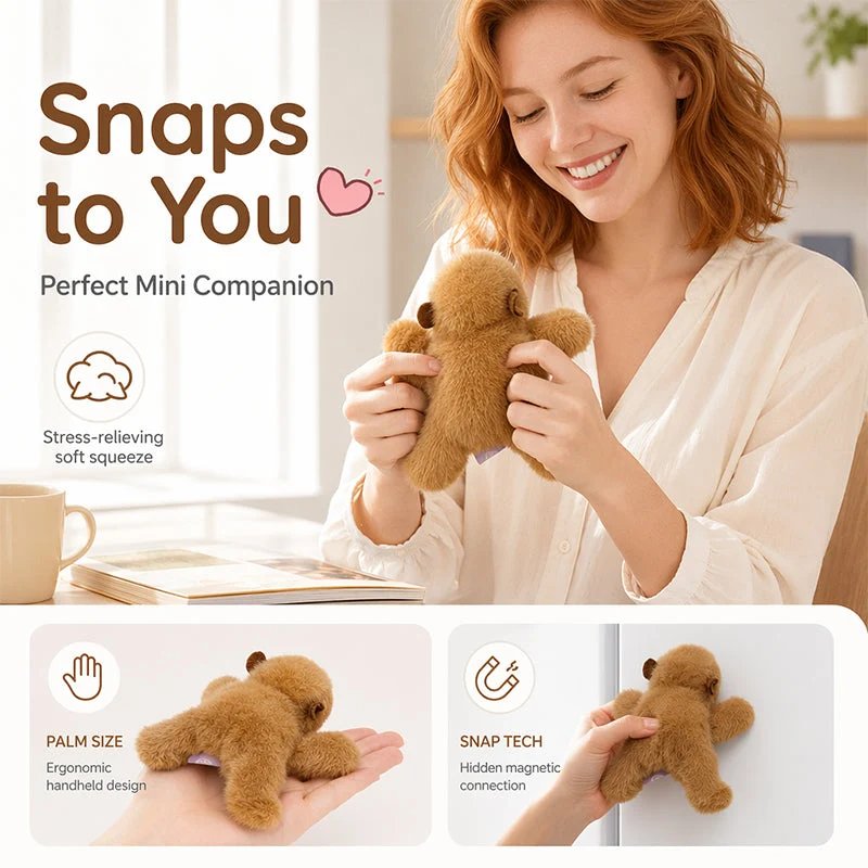 Plush magnet doll snapping firmly onto fridge and metal surface