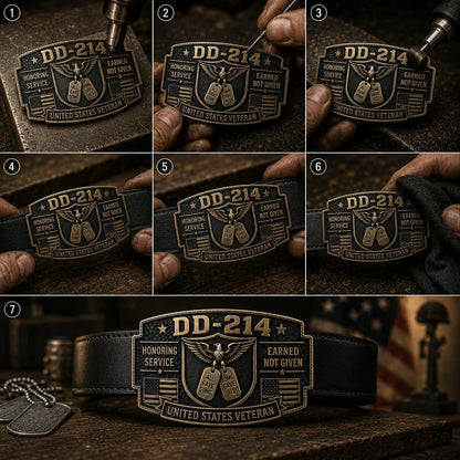 DD-214 Veteran Honor Belt Buckle 7 step craftsmanship process