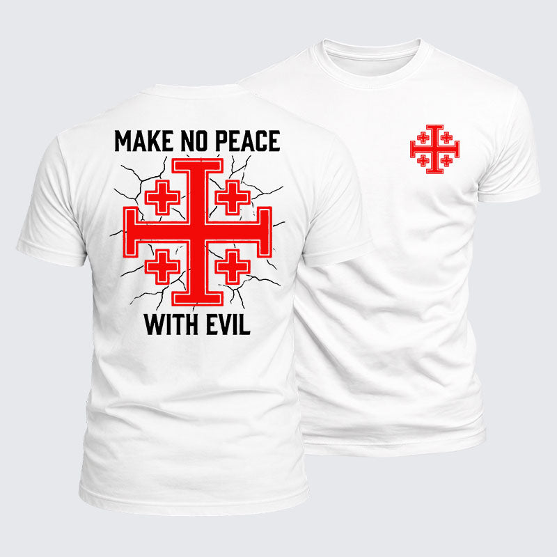 Make No Peace With Evil Knights Templar Jerusalem Cross T-shirt in White