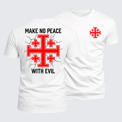 Make No Peace With Evil Knights Templar Jerusalem Cross T-shirt in White