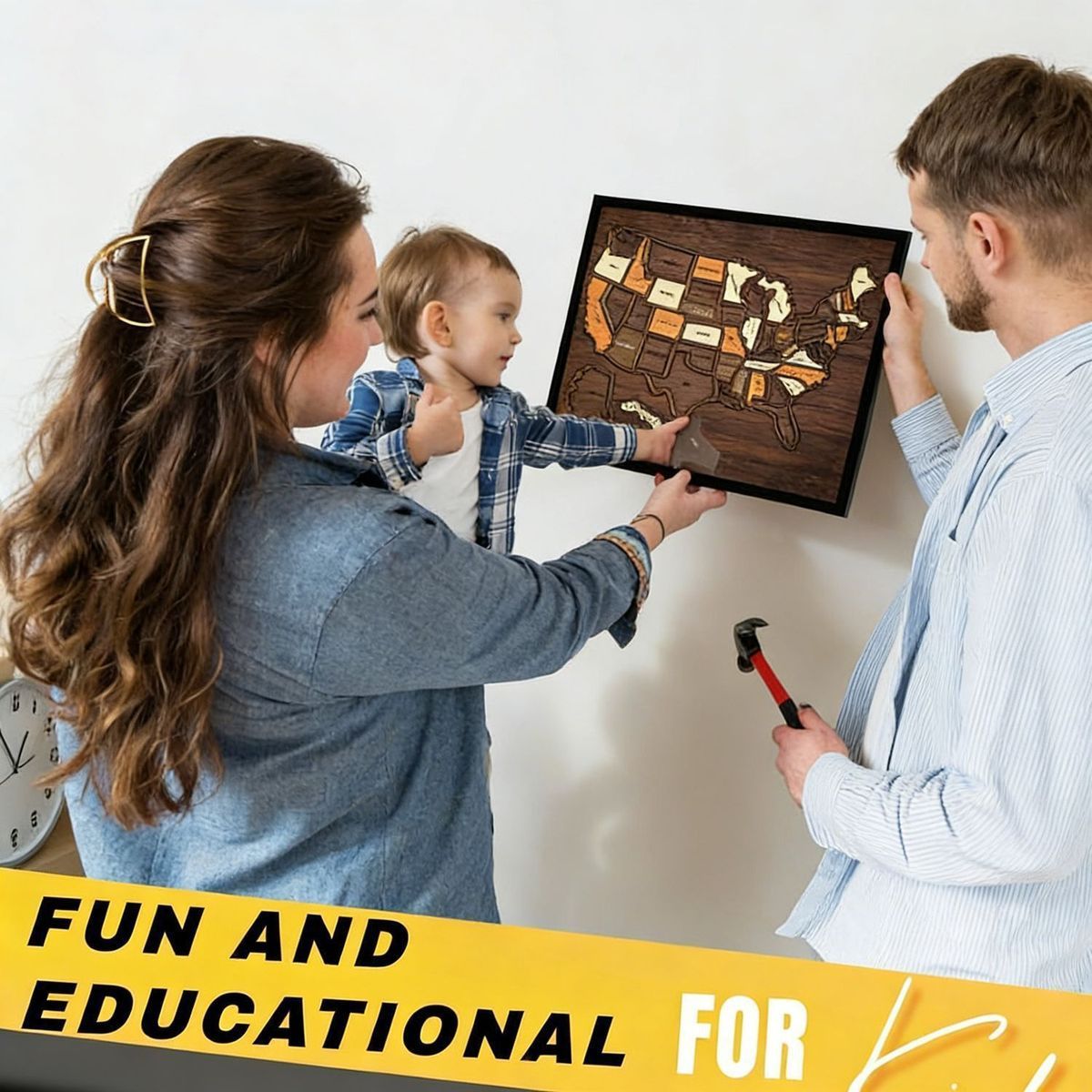 Wooden USA Travel Map Puzzle - 50 State Wall Tracker with Sticker Set