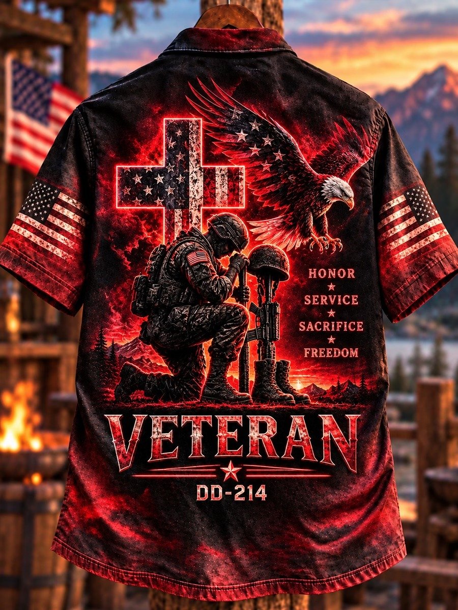 Back print of the DD-214 veteran button-up shirt