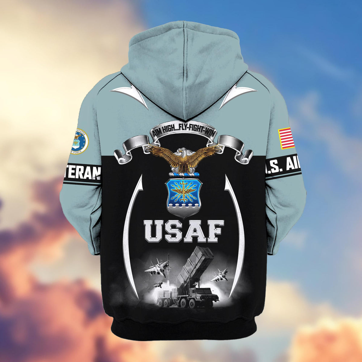 US Veteran Zip Up Hoodie with Military Pride Graphics