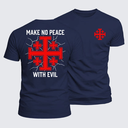 Make No Peace With Evil Knights Templar Jerusalem Cross T-shirt in Navy Blue