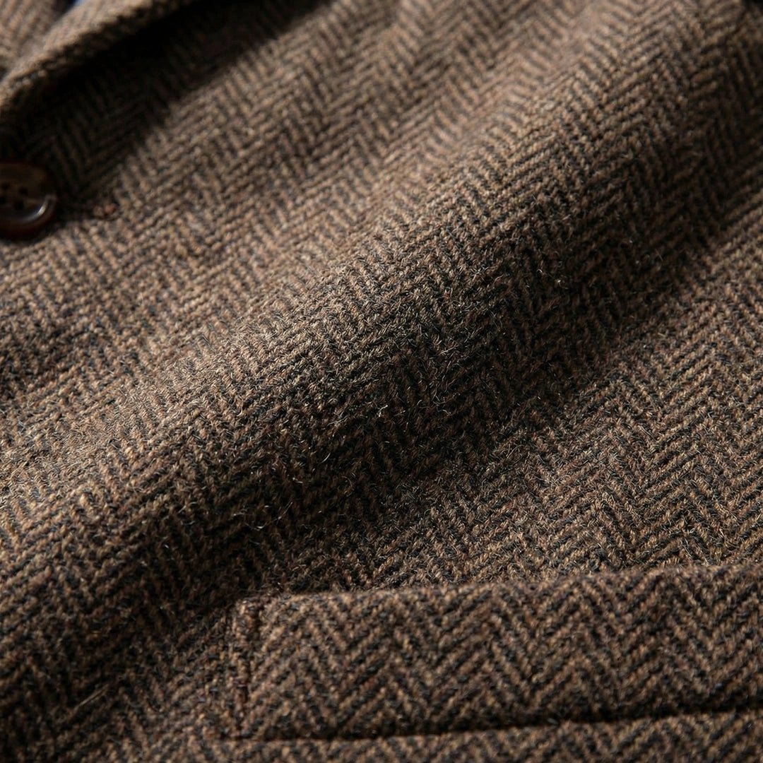 Men's Brown herringbone tweed waistcoat fabric texture