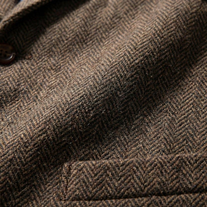 Men's Brown herringbone tweed waistcoat fabric texture