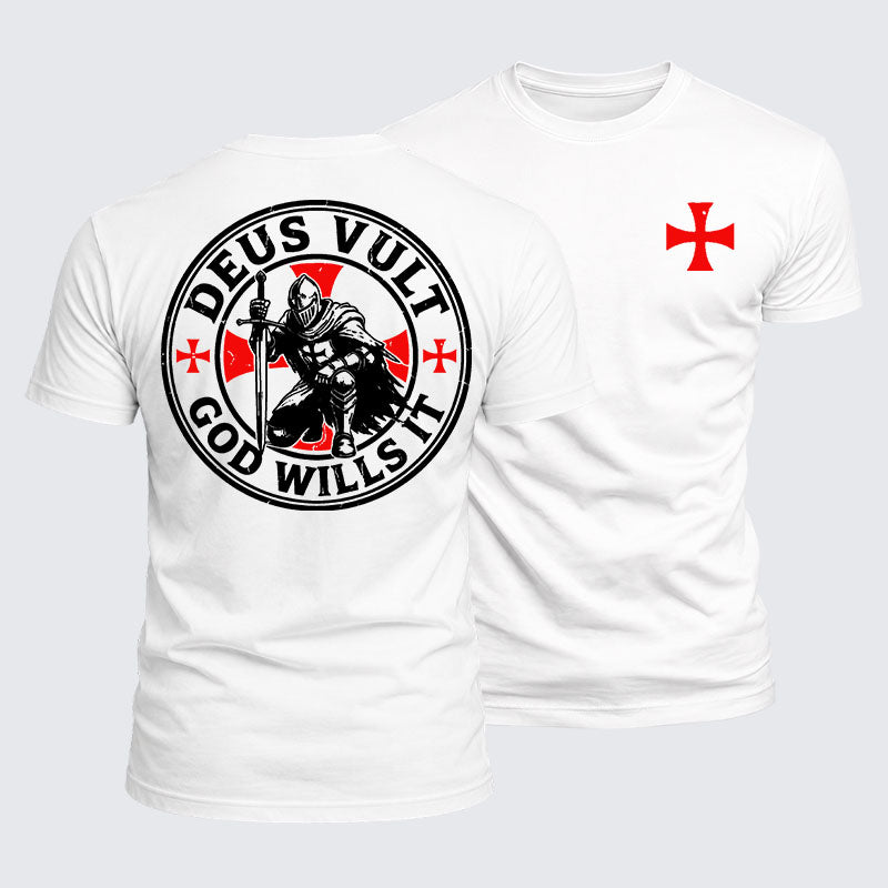 Deus Vult Knights Templar cross tee in white — mercerized cotton Christian shirt