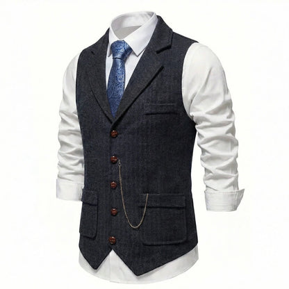 Men's Midnight Black tweed waistcoat alternate angle