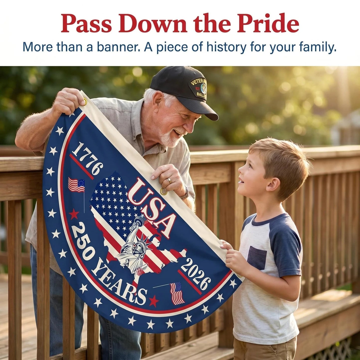 USA 250th Anniversary Half-Round Patriotic Flag