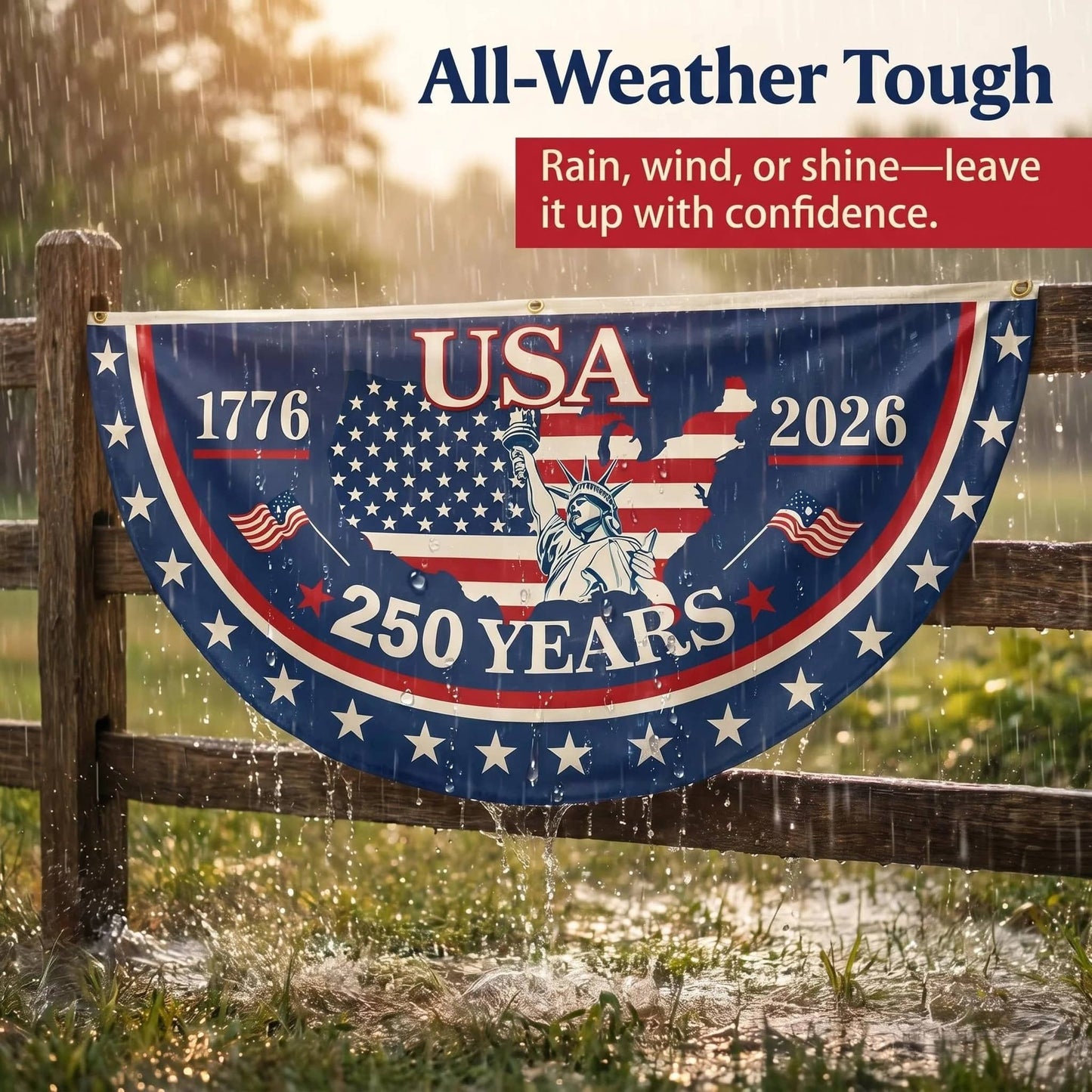USA 250th Anniversary Half-Round Patriotic Flag