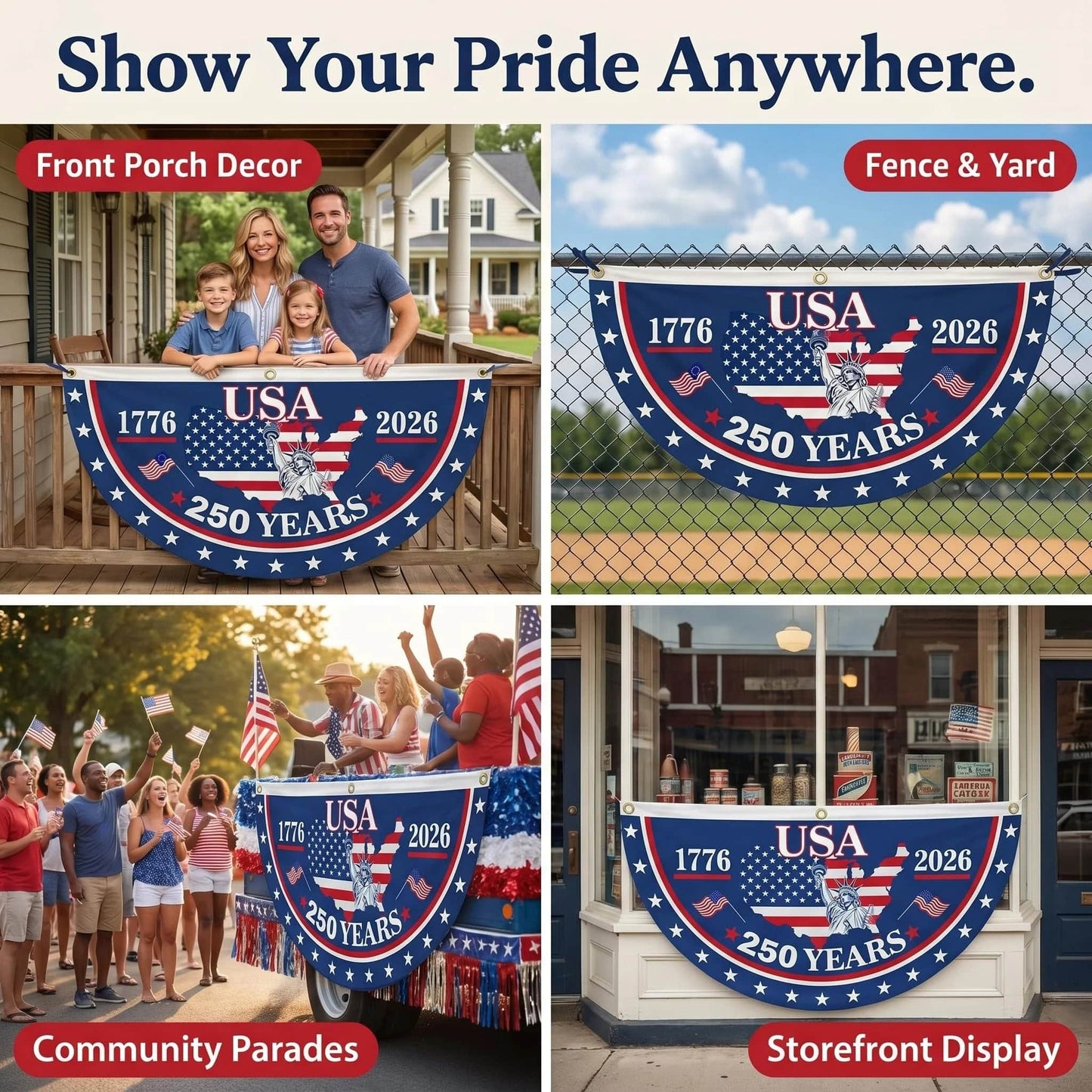 USA 250th Anniversary Half-Round Patriotic Flag