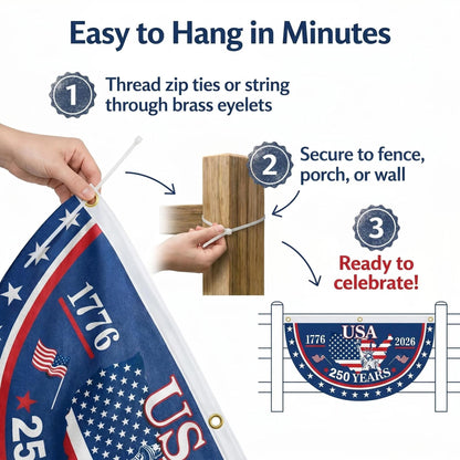 USA 250th Anniversary Half-Round Patriotic Flag