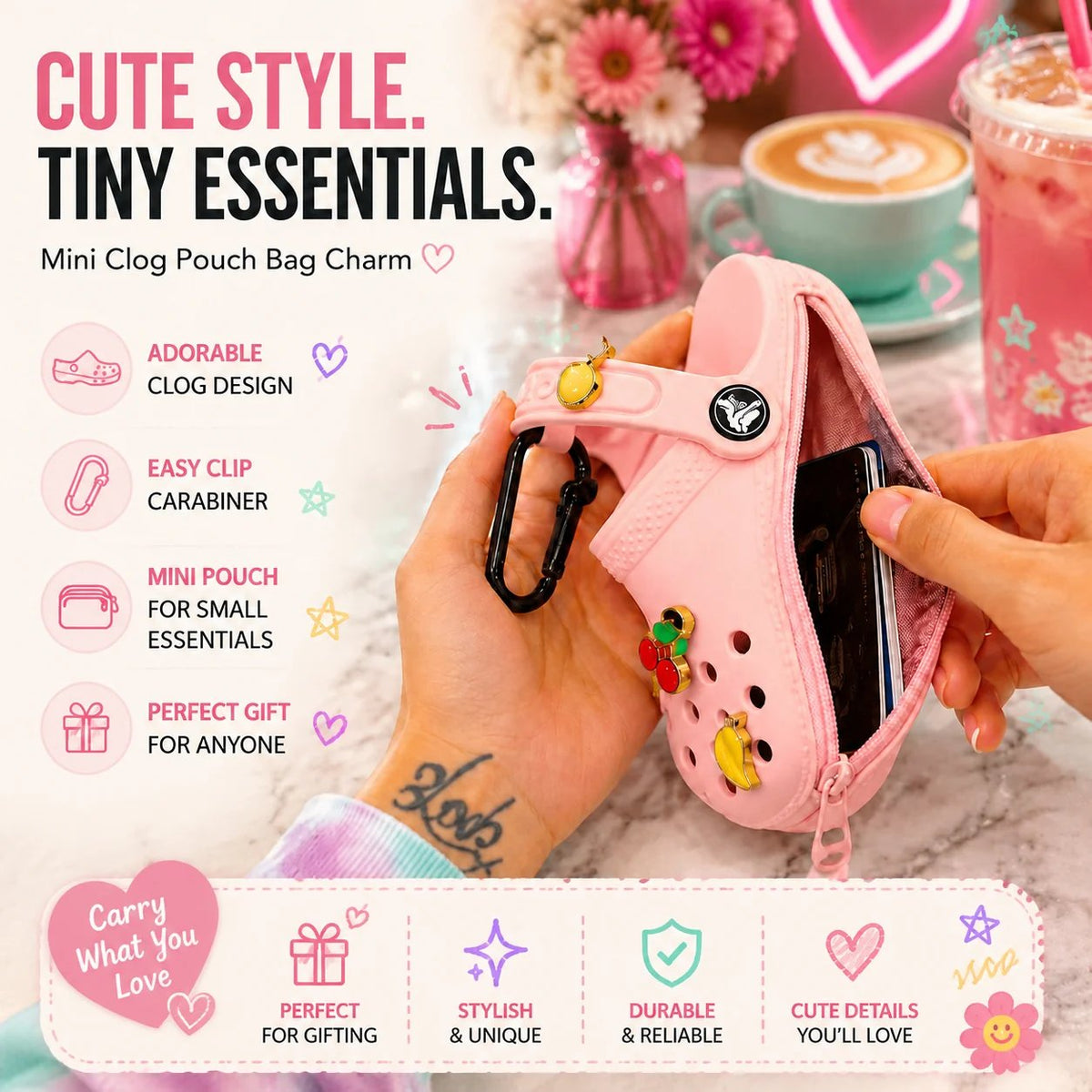 Mini clog charm pouch cute style tiny essentials feature poster