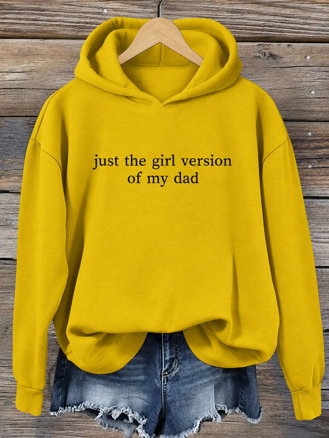 Yellow dad-daughter slogan graphic hoodie with chest lettering