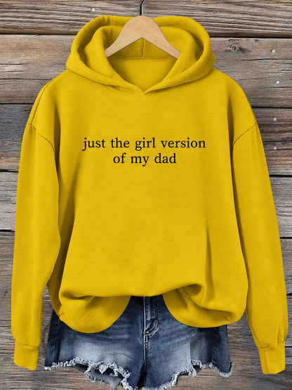 Yellow dad-daughter slogan graphic hoodie with chest lettering