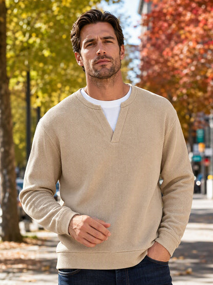 Apricot men's waffle knit long sleeve faux layered tee