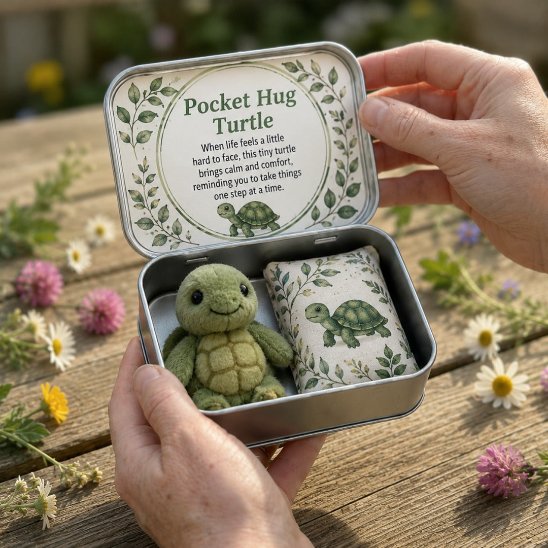 Pocket Hug Plush Keepsake Tin – Turtle mini plush comfort