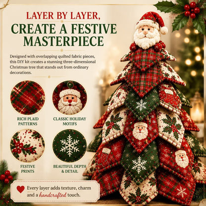 Close-up of DIY quilted Christmas tree patchwork fabric craftsmanship