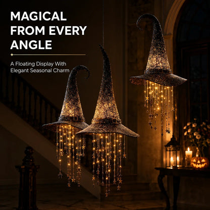 Magical from every angle floating witch hat chime indoor stairwell display