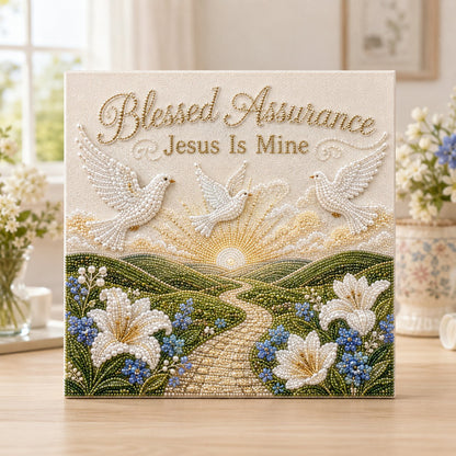 What A Friend We Have In Jesus pearl art kit with cross bench and Bible