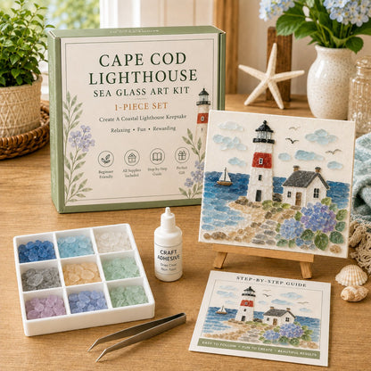 Cape Cod Lighthouse sea glass art DIY kit coastal scene