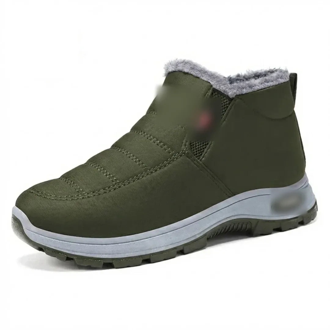 Green quilted waterproof fleece-lined ankle boots