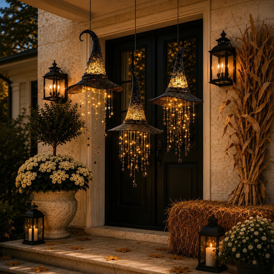 Lighted Witch Hat Hanging Chime — LED Halloween Decor