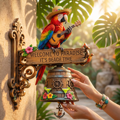 Parrot Head Paradise Wall Bell - Tropical Island Hanging Décor Chime
